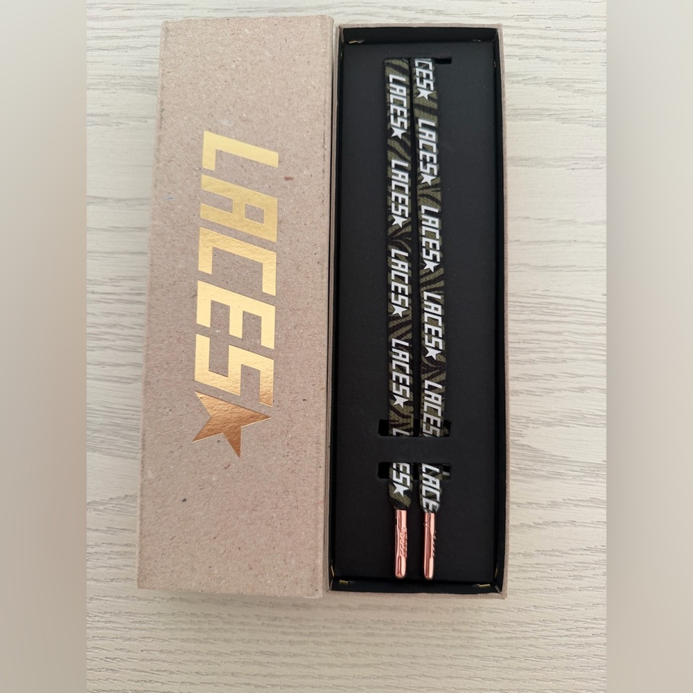 Golden Goose Green and Black Stripe Laces with Rose Gold Tips